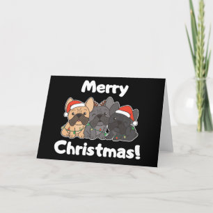 Cartão De Festividades Animais de Natal do Bulldog Francês Cachorros Fofo