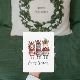 Cartão De Festividades Animais de Natal em Aquarela Vintage