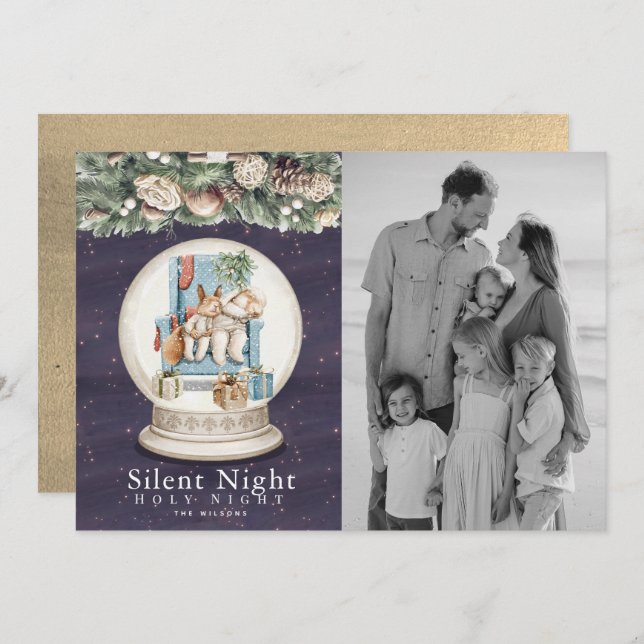 Cartão De Festividades Animais Noturnos Silenciosos Dormindo Foto de Neve (Frente/Verso)