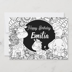 Cartão De Festividades Animais Selvagens Aniversário Infantil Floral Colo
