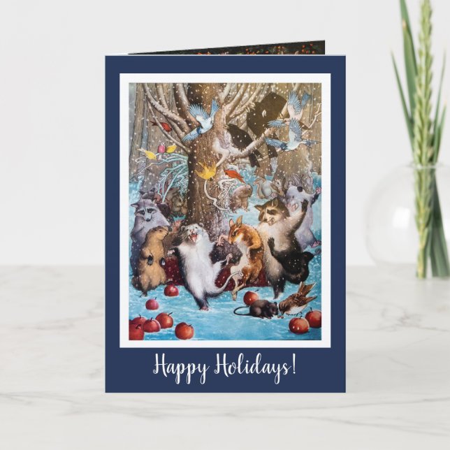 Cartão De Festividades Animals Dancing in the Woods - Christmas/New Year (Frente)
