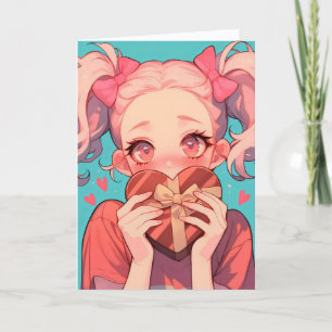 Cartão De Festividades Anime Blond Girl Heart Love