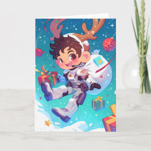 Cartão De Festividades Anime Boy Sci-Fi Natal