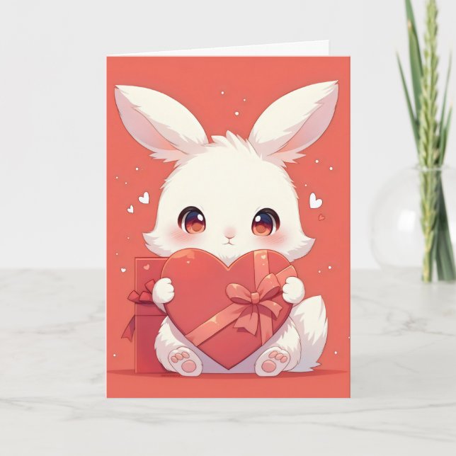 Cartão De Festividades Anime de Amor Coelho Kawaii (Frente)
