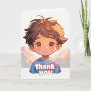 Cartão De Festividades Anime de Menino Sorriso Obrigado