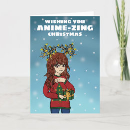 Cartão De Festividades Anime Girl Christmas