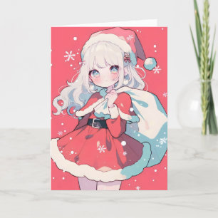 Cartão De Festividades Anime Girl Santa Claus Kawaii
