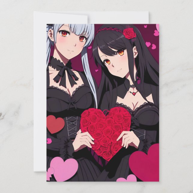 Cartão De Festividades Anime Gothic Valentine's Red Hearts (Frente)