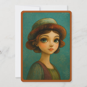 Cartão De Festividades Anime Retro Mulher Bonita De Chapéu Vintage Capric