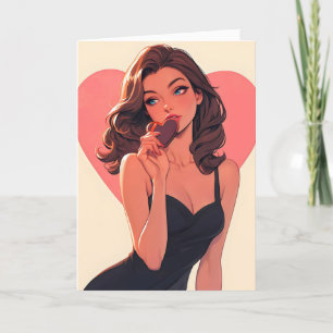 Cartão De Festividades Anime Woman Love Heart
