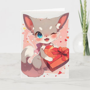 Cartão De Festividades Animes Divertidos de Animais e Coração
