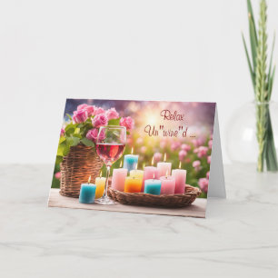 Cartão De Festividades Aniversário com Vidro de Vinho e Rosas de Velas
