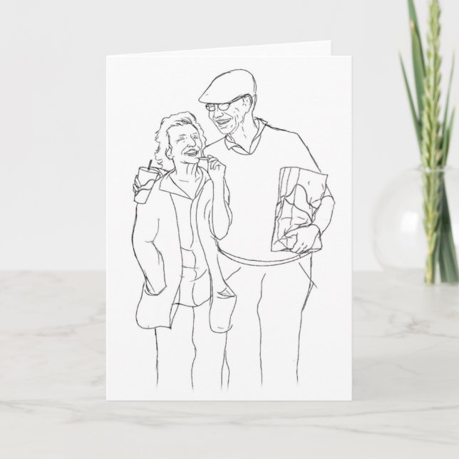 Cartão De Festividades Aniversário da arte original do Casal antigo (Frente)