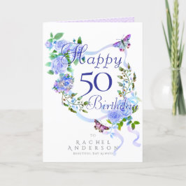 Cartão De Festividades Aniversário da Faixa de Rosa Azul