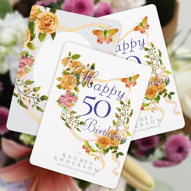 Cartão De Festividades Aniversário da Faixa de Rosa de Dourado (Chic Romantic Gold Rose Ribbon Happy Birthday Card.)