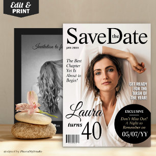 Cartão De Festividades Aniversário da revista moderna Salve a data Convid