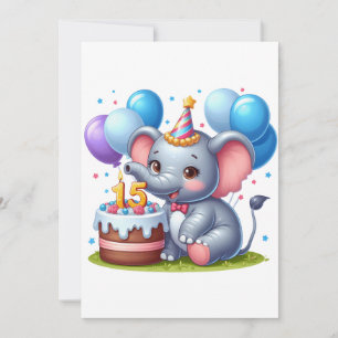 Cartão De Festividades Aniversário de 15 anos do Elefante Fofo