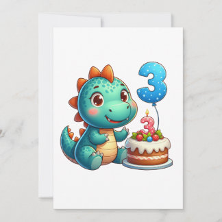 Cartão De Festividades Aniversário de 3 anos do Dino