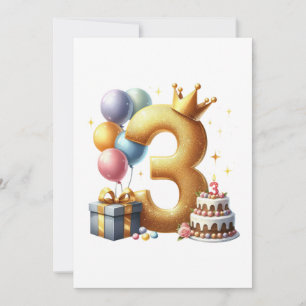 Cartão De Festividades Aniversário de 3 anos dourado