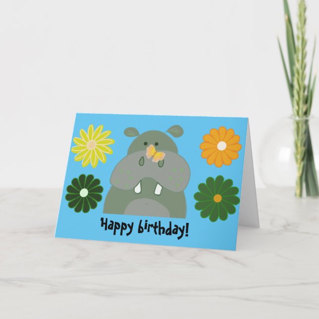 Cartão De Festividades aniversário de borboleta divertida do hipopo (Frente)