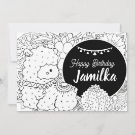 Cartão De Festividades Aniversário de criança Cute Llama Cactus