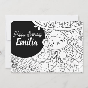 Cartão De Festividades Aniversário de Crianças Macacos Colorindo Floral