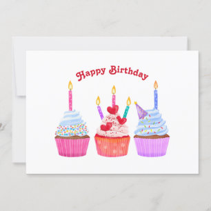 Cartão De Festividades Aniversário de cupcakes desenhados à mão