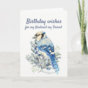 Cartão De Festividades Aniversário Deseja com o Amigo do Marido Bluejay