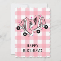 Aniversário do Roller Skate Pink Gingham