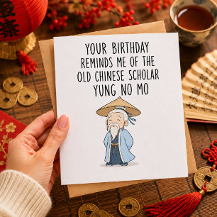 Cartão De Festividades Aniversário Engraçado do Velho Erudito Chinês Yung