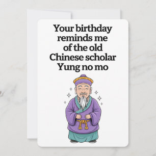 Cartão De Festividades Aniversário Engraçado Velho Erudito Chinês Yung No