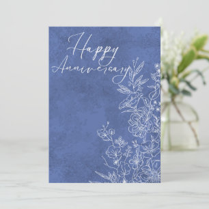 Cartão De Festividades Aniversário feliz da Floral Branca e Azul Elegante