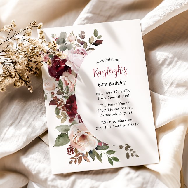 Cartão De Festividades Aniversário Floral Vermelho e Rosa Elegante (Criador carregado)