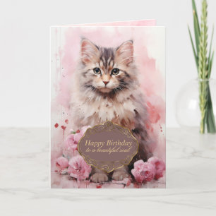 Cartão De Festividades Aniversário Gato Rosa Linda Alma
