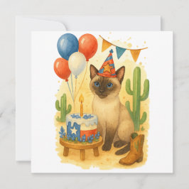 Cartão De Festividades Aniversário no Texas Temático para Amantes de Gato