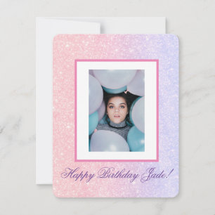 Cartão De Festividades Aniversário Personalizado com Brilho e Nome Rosa F