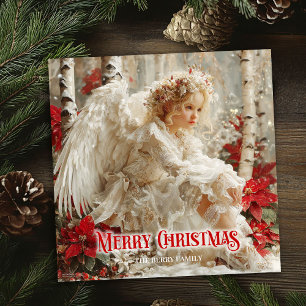 Cartão De Festividades Anjo angelical elegante vermelho dourado faíscas f
