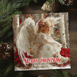 Cartão De Festividades Anjo angelical moderno vermelho dourado festivo ra