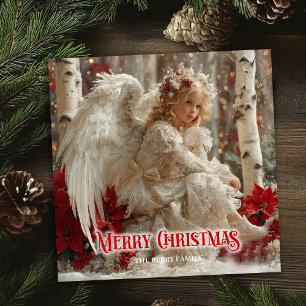 Cartão De Festividades Anjo angelical moderno vermelho dourado radiação f