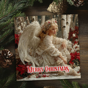 Cartão De Festividades Anjo angelical retrô vermelho dourado festivo enca