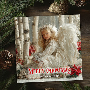 Cartão De Festividades anjo angelical vitoriano poinsettias vermelhas fes