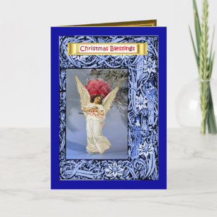 Cartão De Festividades Anjo ao lado de uma árvore de Natal