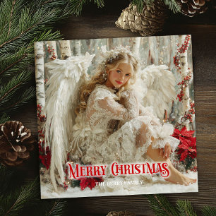 Cartão De Festividades anjo artístico vitoriano lindo vermelho e dourado