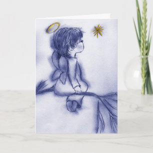 Cartão De Festividades anjo azul de tom desejando