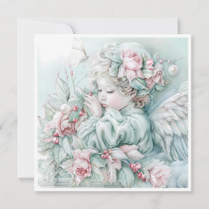 Cartão De Festividades Anjo Bebê Natal Vintage Pastel