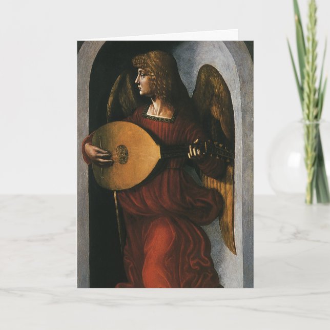 Cartão De Festividades Anjo com Lute pelo Natal de Leonardo da Vinci (Frente)