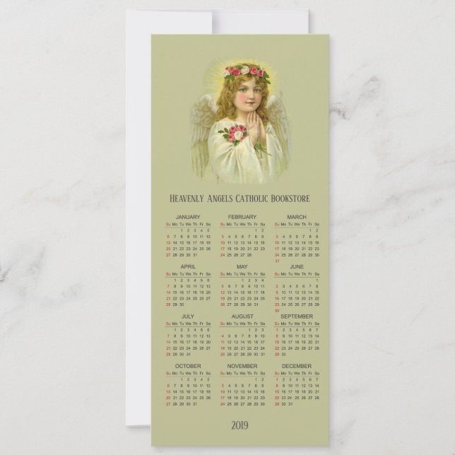 Cartão De Festividades Anjo da Rapariga Celestial com Calendário Rosário  (Frente)