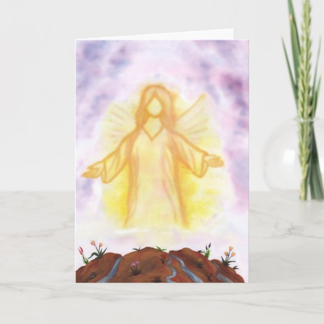 Cartão De Festividades anjo de cor d'água que aparece e brilha (Frente)