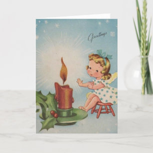 Cartão De Festividades Anjo de Natal Antigo Aquecido Por uma vela