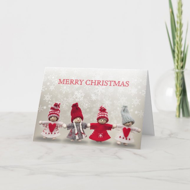 Cartão De Festividades Anjo de Natal no inverno em queda de neve (Frente)